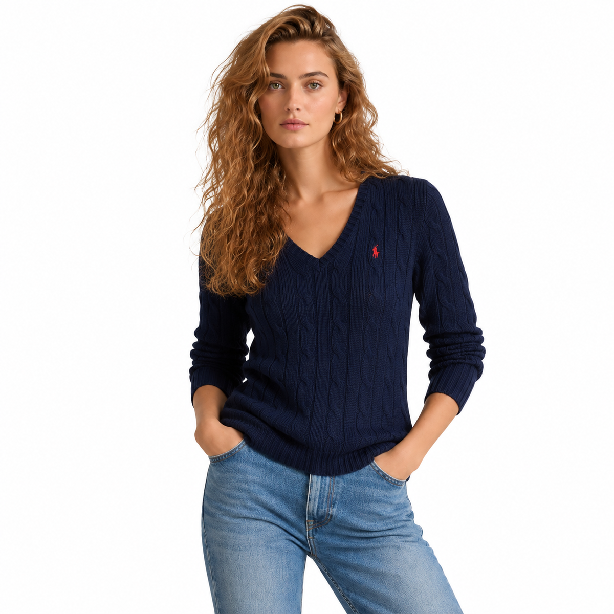 V-neck Cable Knit Jumper