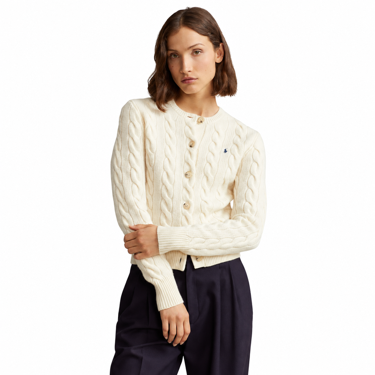 Cable-Knit Crewneck Cardigan
